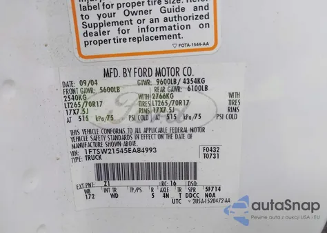 2005 Ford F-250 Lariat/Xl/Xlt из США, поврежденный, VIN 1FTSW21545EA84993